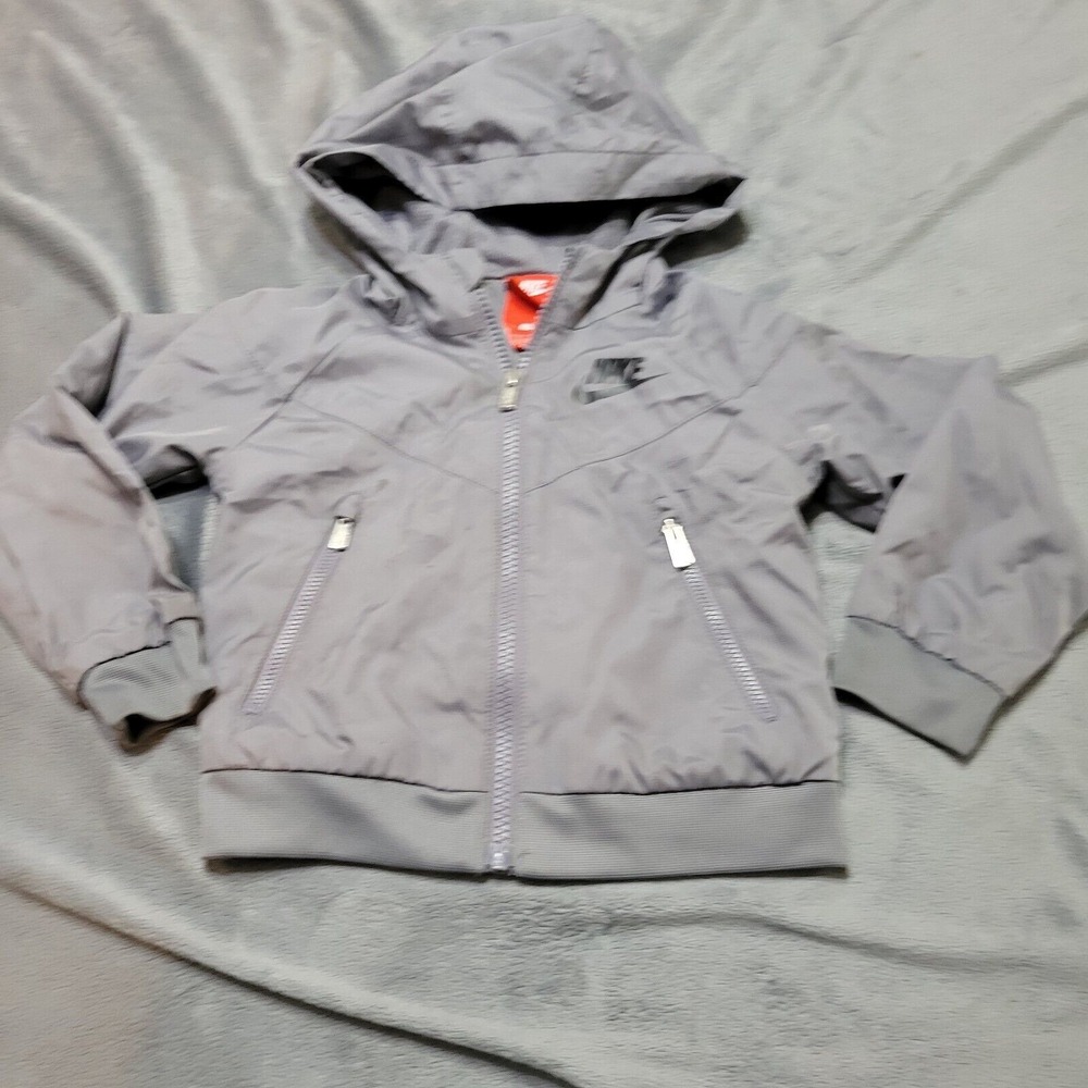 Nike All Season Boy 2t Track Wind Jacket Grey Pockets Zipper Mock Neck Logo Rain